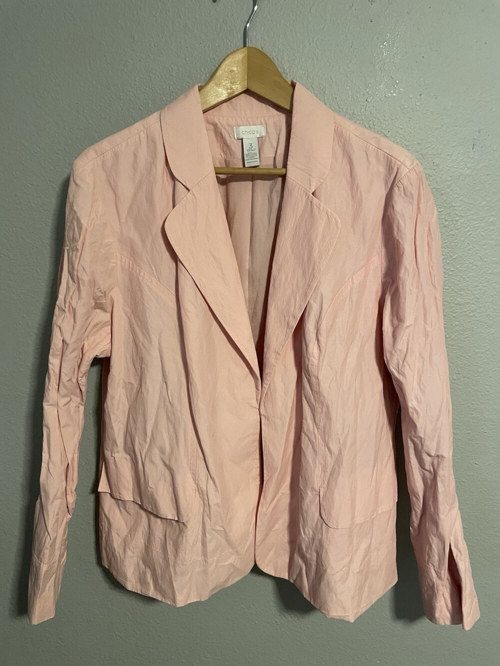 Chicos Womens Blazer Size 3 US XL Pink Stretch Open Front Career Modern Preppy